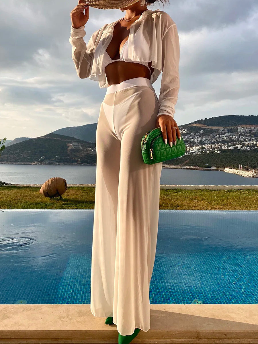 Sheer Mesh Three-Piece Cover-Up Set