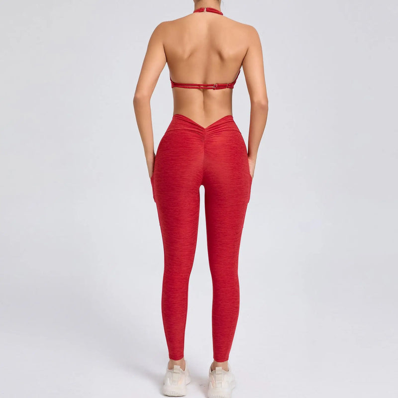 Halter & Ruched Leggings Workout Set