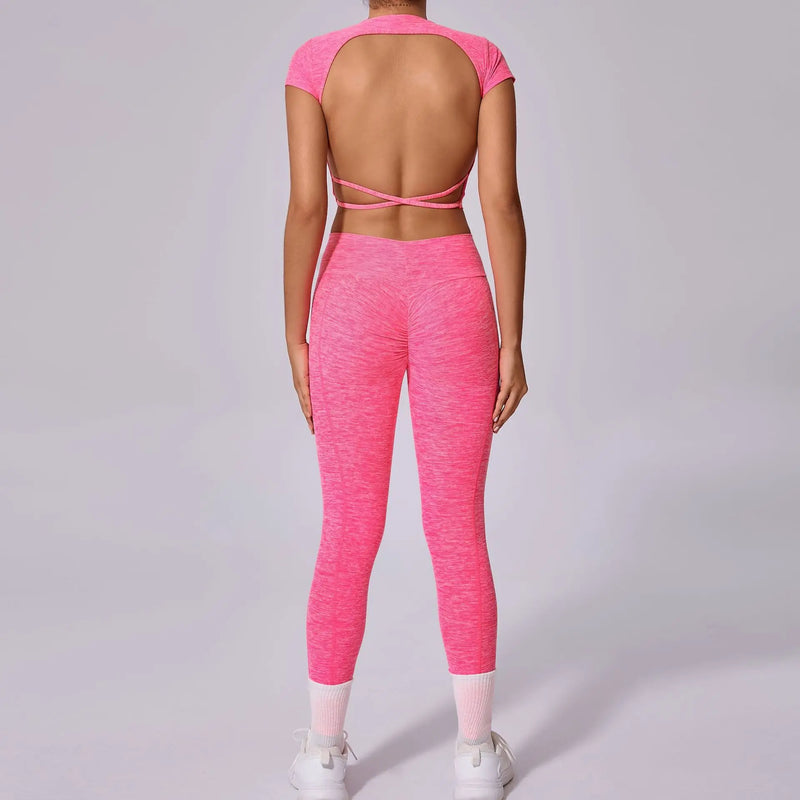 Open Back Crop Top & Leggings Workout Set