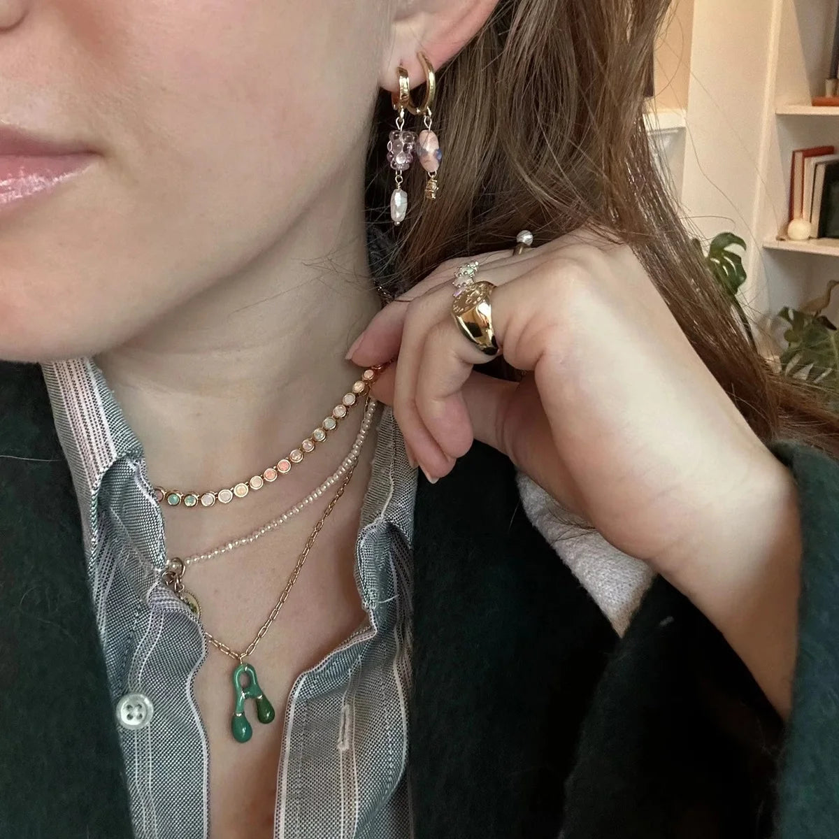 Gold Chain with Green Pendant Necklace