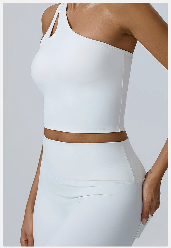 One-Shoulder Cutout Crop Top & High-Waist Leggings Set