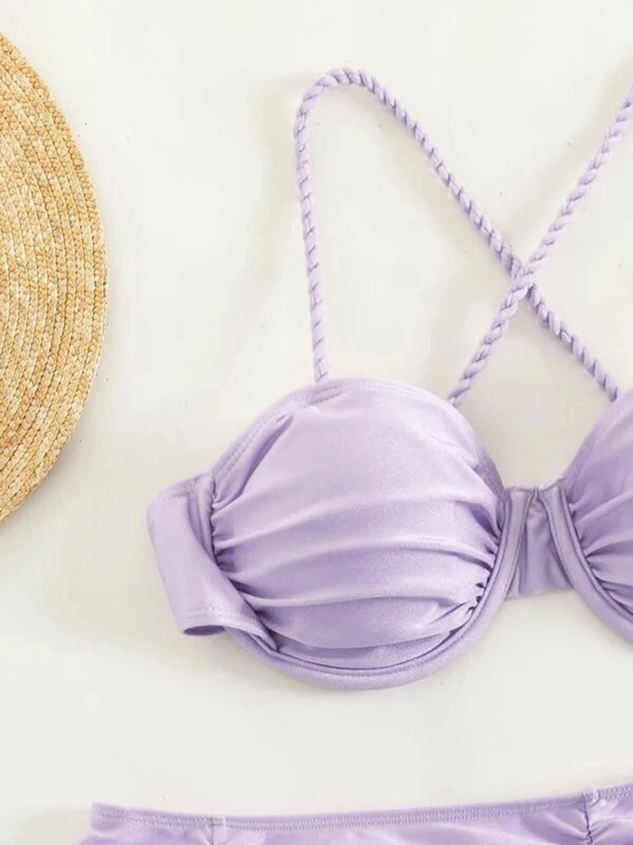 Braided Strap Bikini with Ruched Skirt