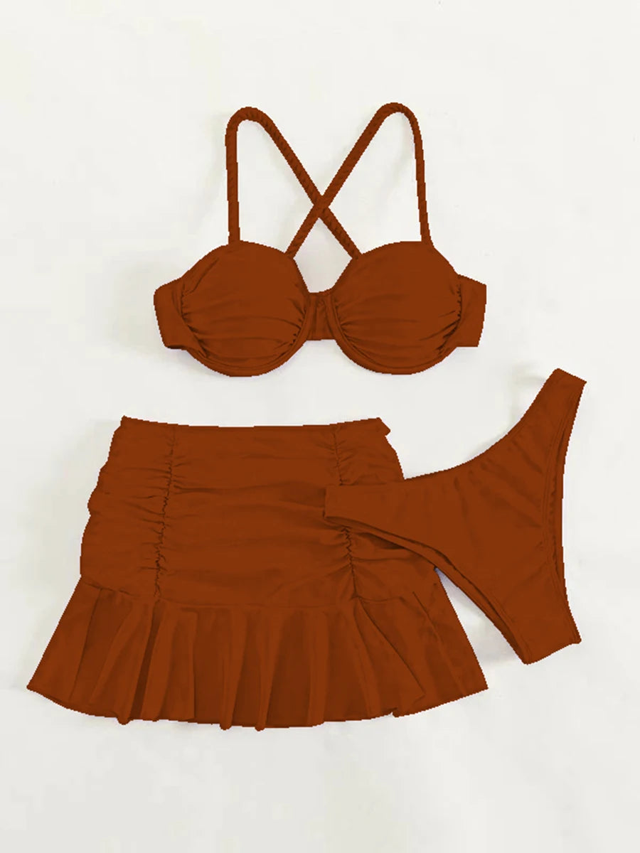Braided Strap Bikini with Ruched Skirt