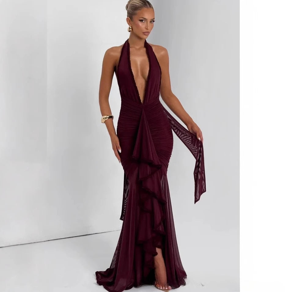 Plunge Halter Evening Gown