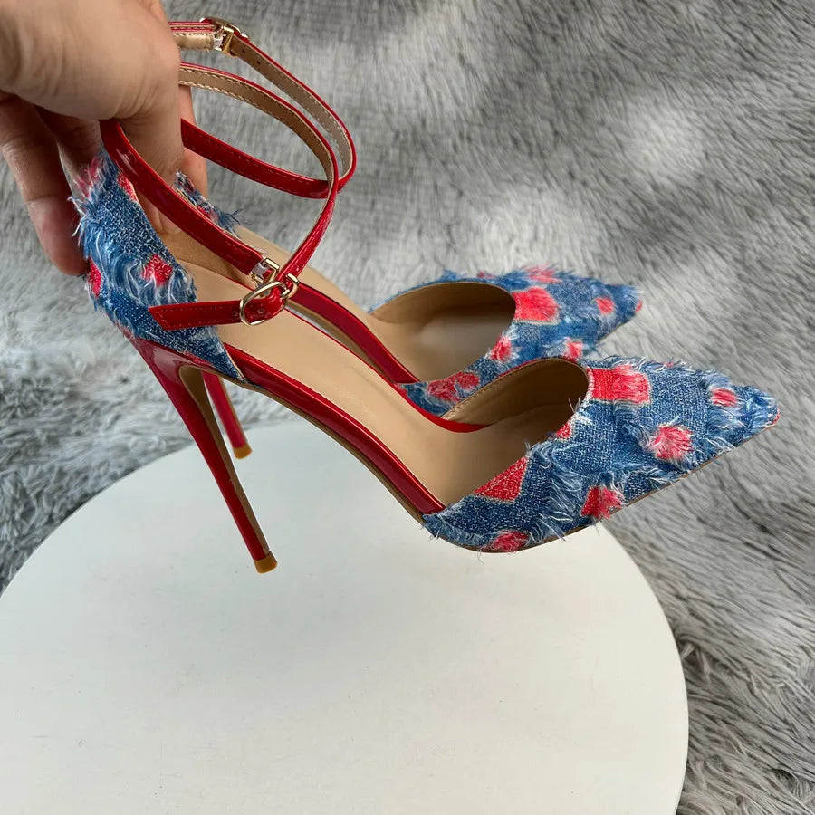 Denim Patchwork Stiletto Heels
