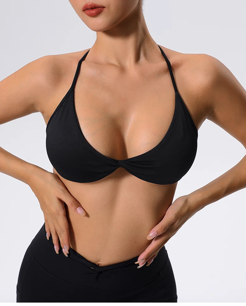 Twist-Front Halter Sports Bra