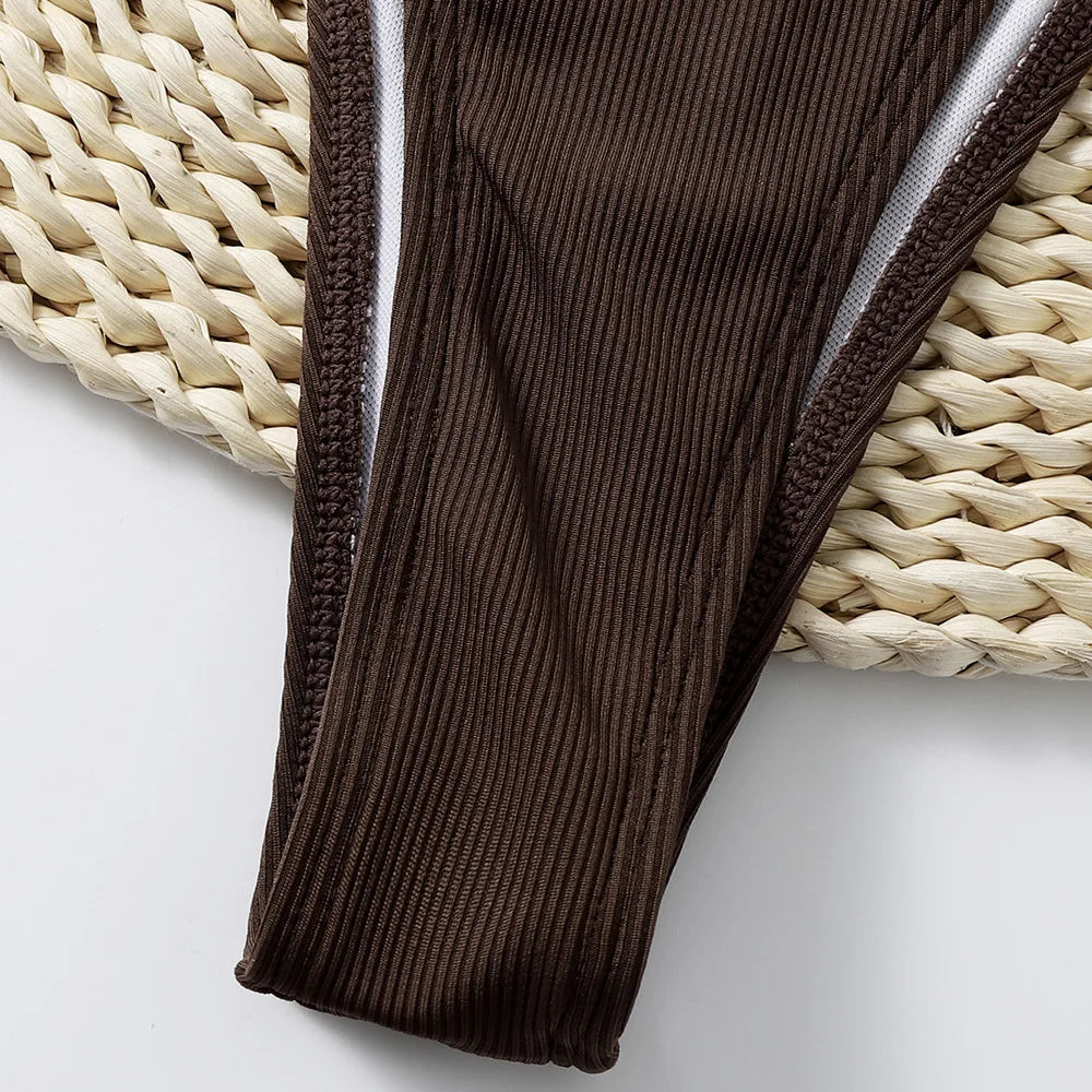 Ribbed Bikini with Gold Hardware