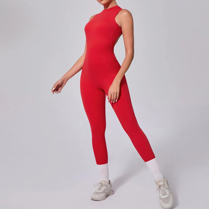 Open Back High Neck Athletic Jumpsuit