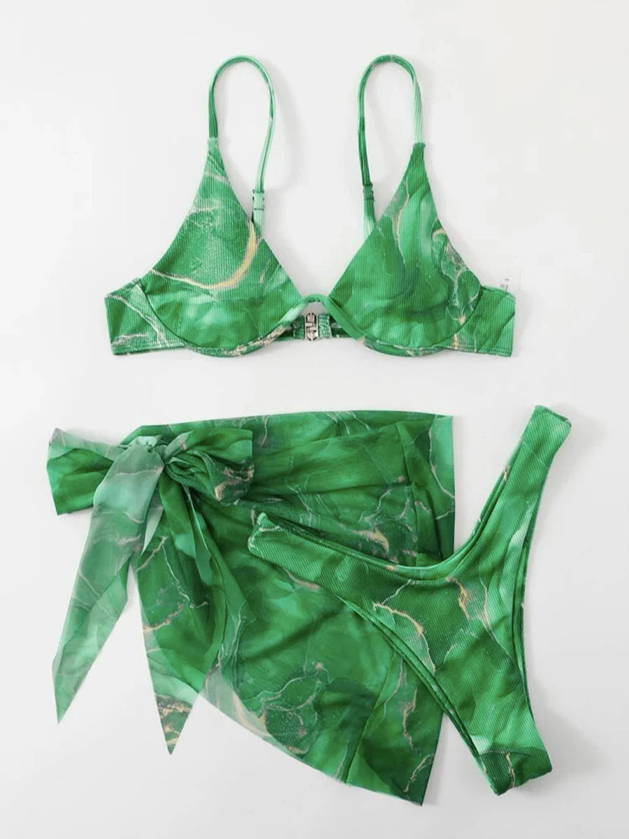 Marble Print Bikini with Sarong