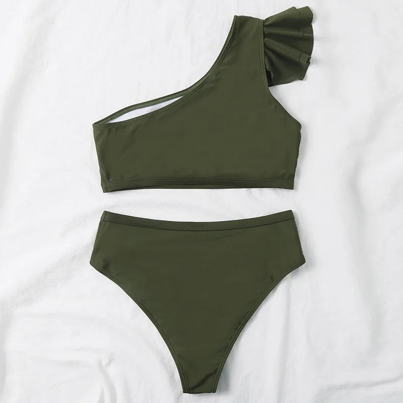 One-Shoulder Ruffle Bikini Set