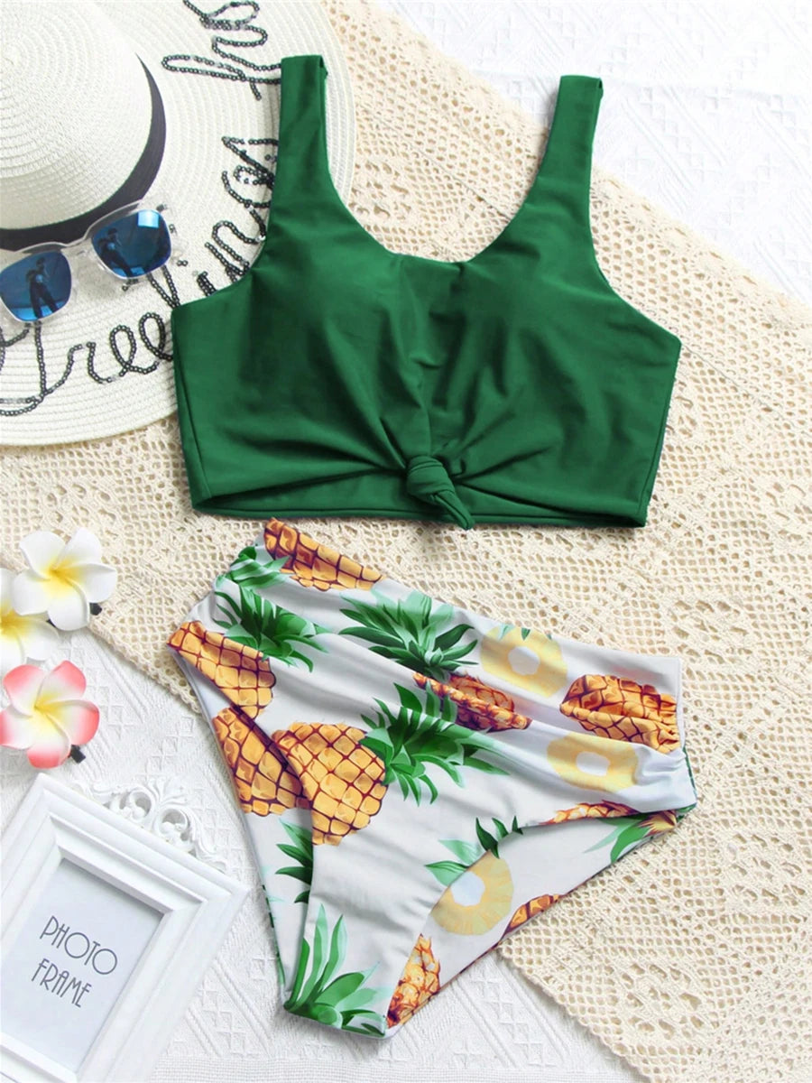 Pineapple Print High-Waist Bikini Set