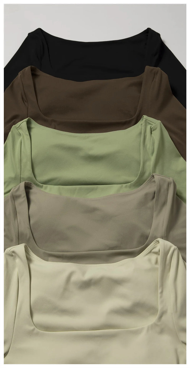 Long Sleeve Crop Top – Square Neck Activewear Top