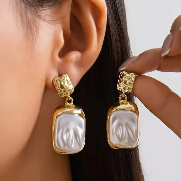 Molten Baroque Pearlescent Rectangle Drop Earrings