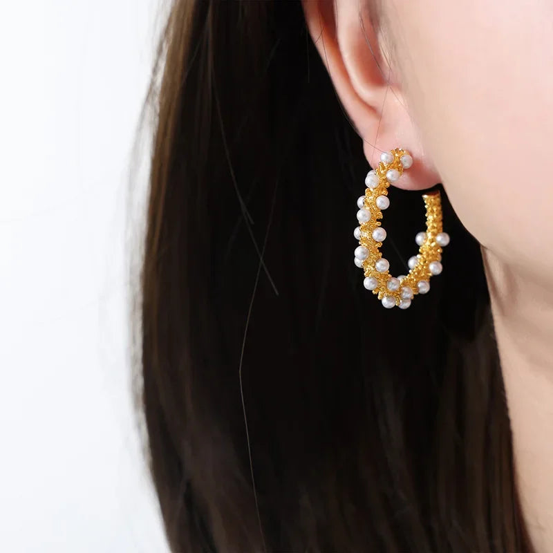 Pearl Cluster Hoop Earrings