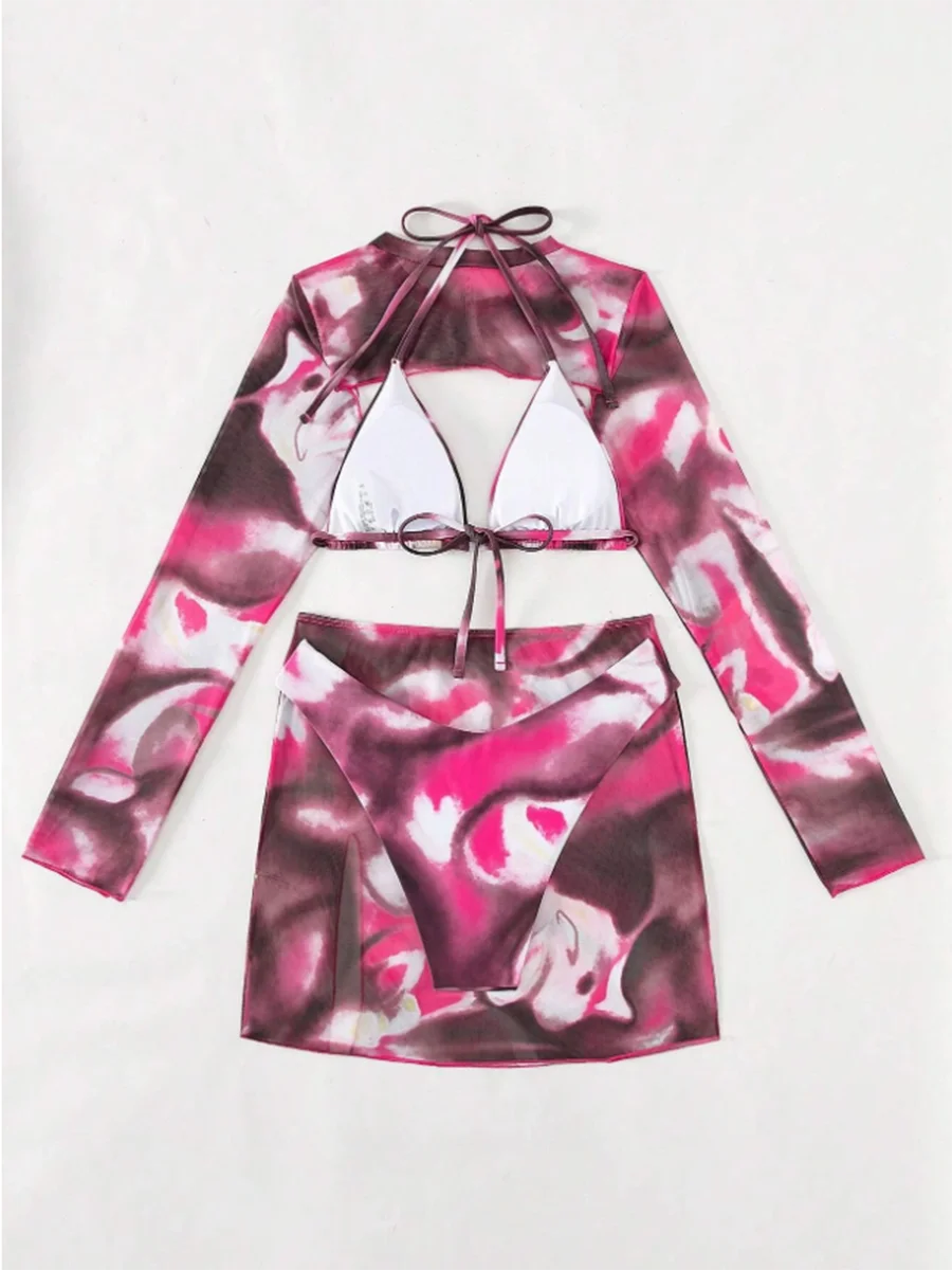 Abstract Print Three-Piece Skirt Set