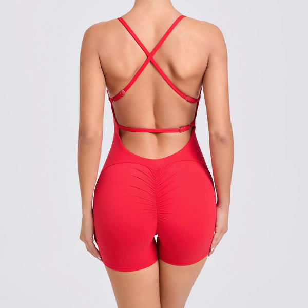 Strappy Backless Red Romper