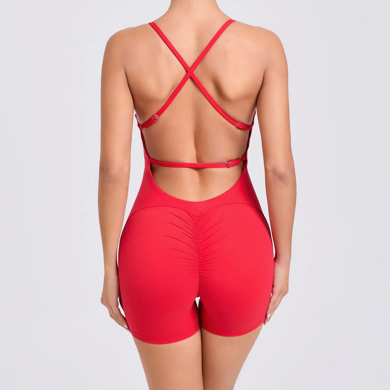 Strappy Backless Red Romper