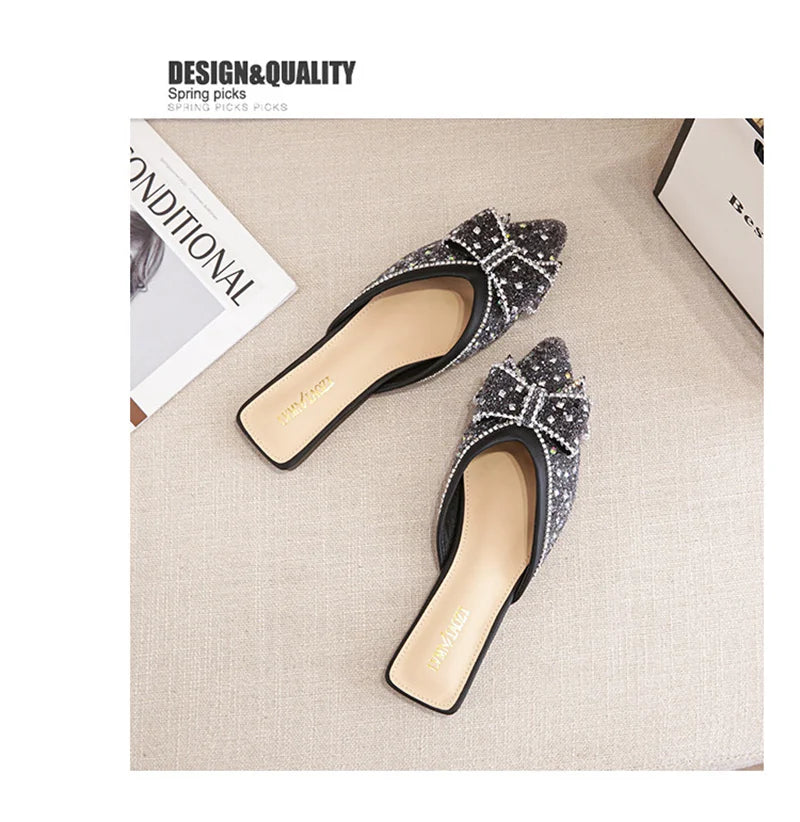 Crystal Bow Pointed Flats