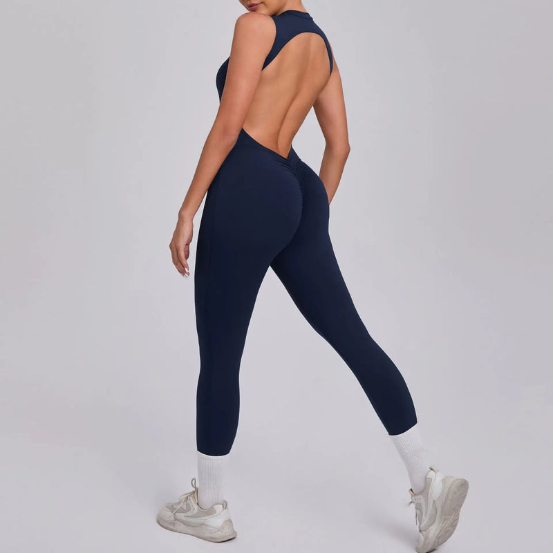 Open Back High Neck Athletic Jumpsuit