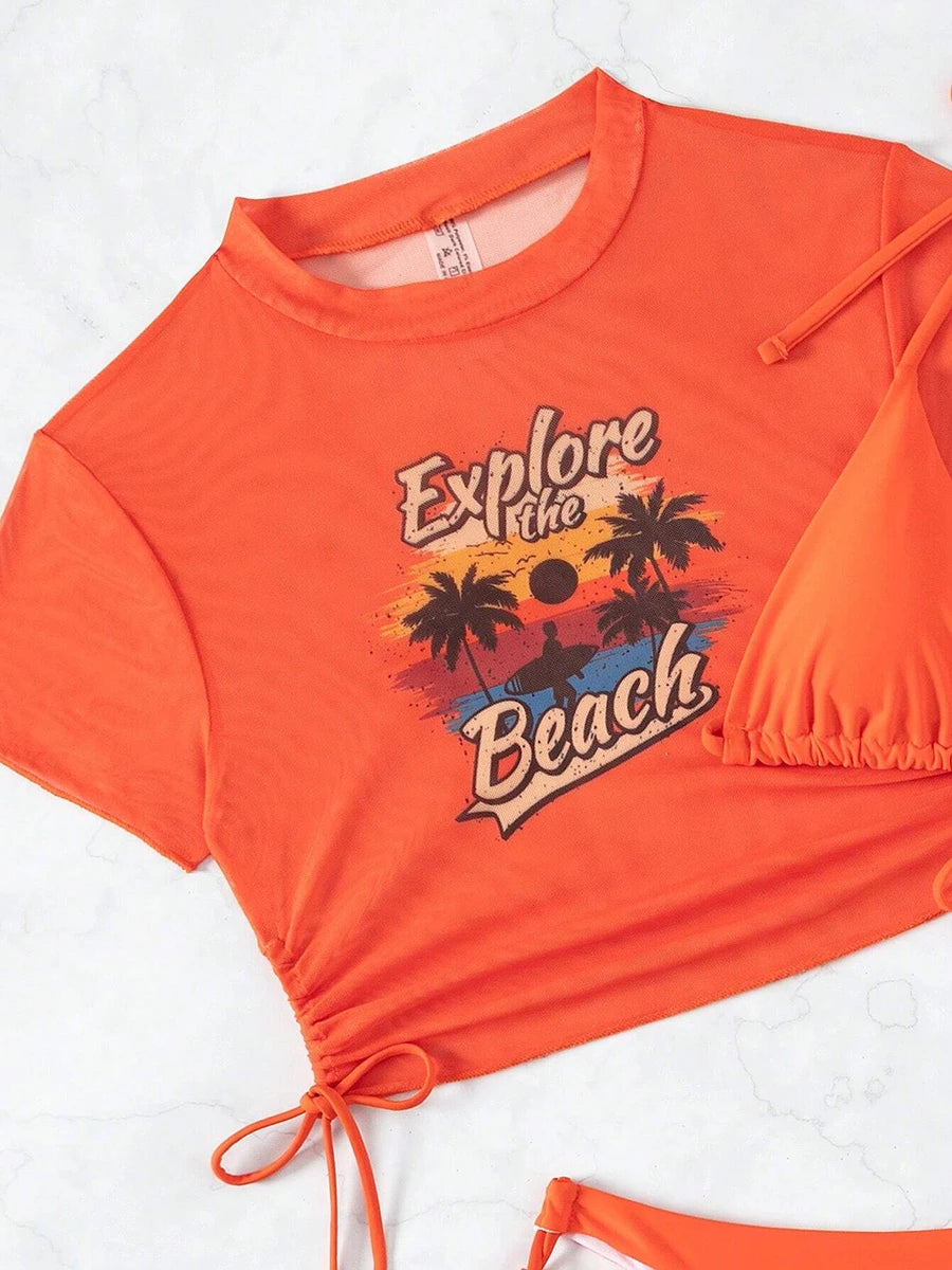 Mesh Crop Top Bikini Set