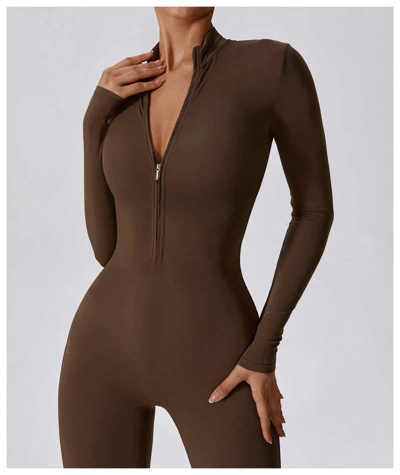 Long Sleeve Zip Fitness Jumpsuit