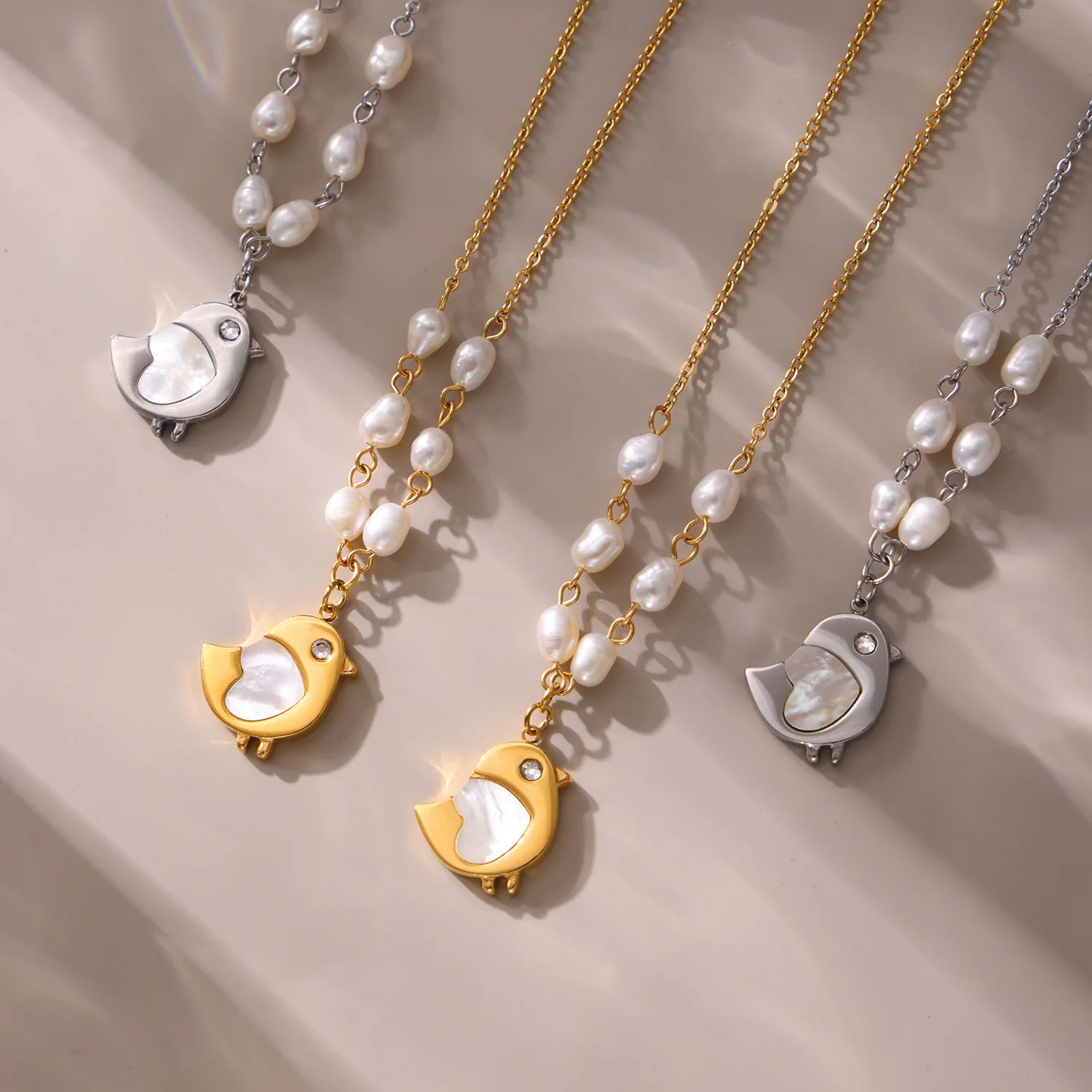 Pearl & Bird Charm Necklace