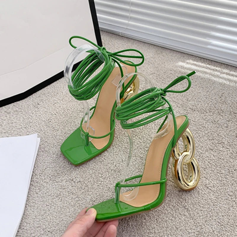 Sculpted Loop Heel Lace-Up Sandals