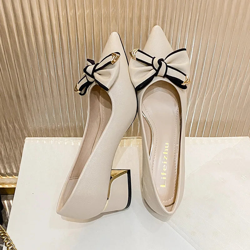Bow Accent Block Heel Pumps