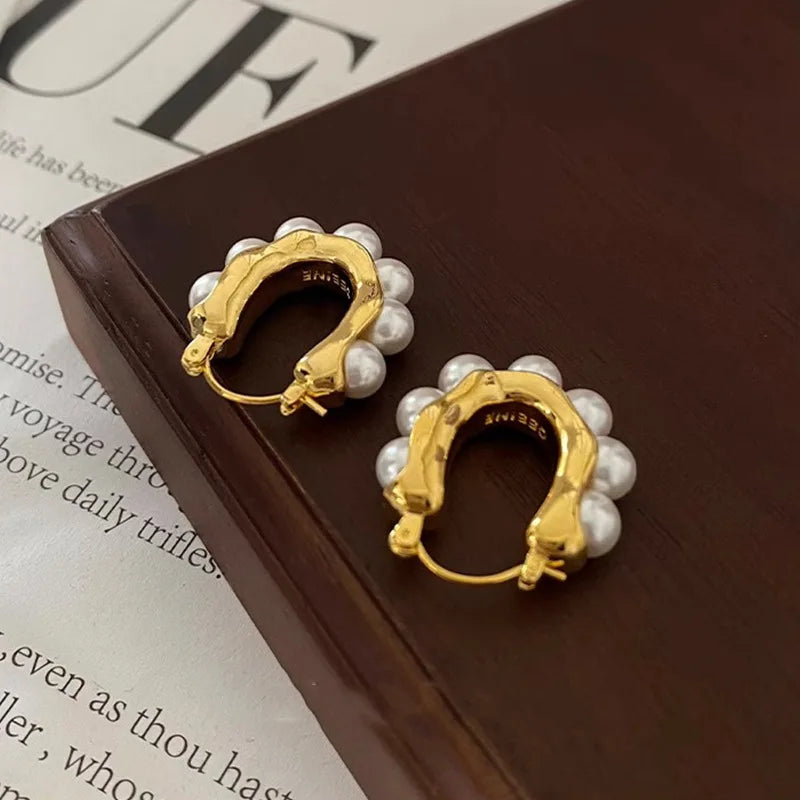 Pearl Accent Hoop Earrings