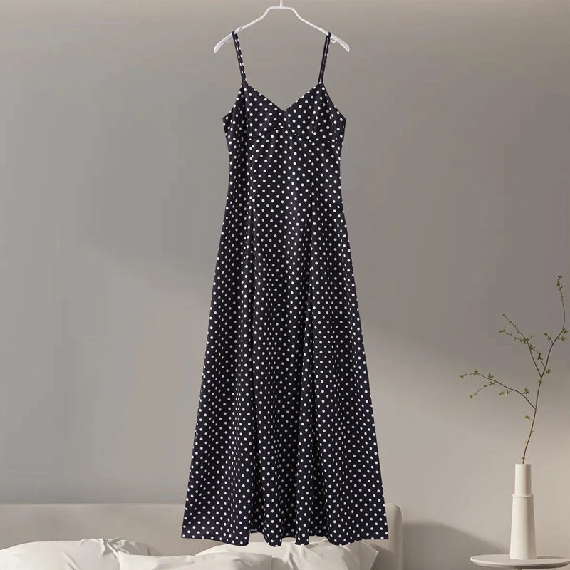 Midnight Polka Dot Ruffle Maxi Dress