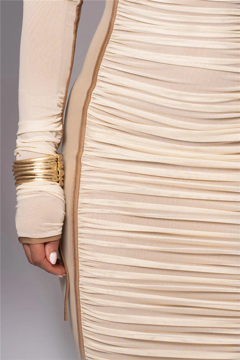 One-Shoulder Contour Mesh Dress