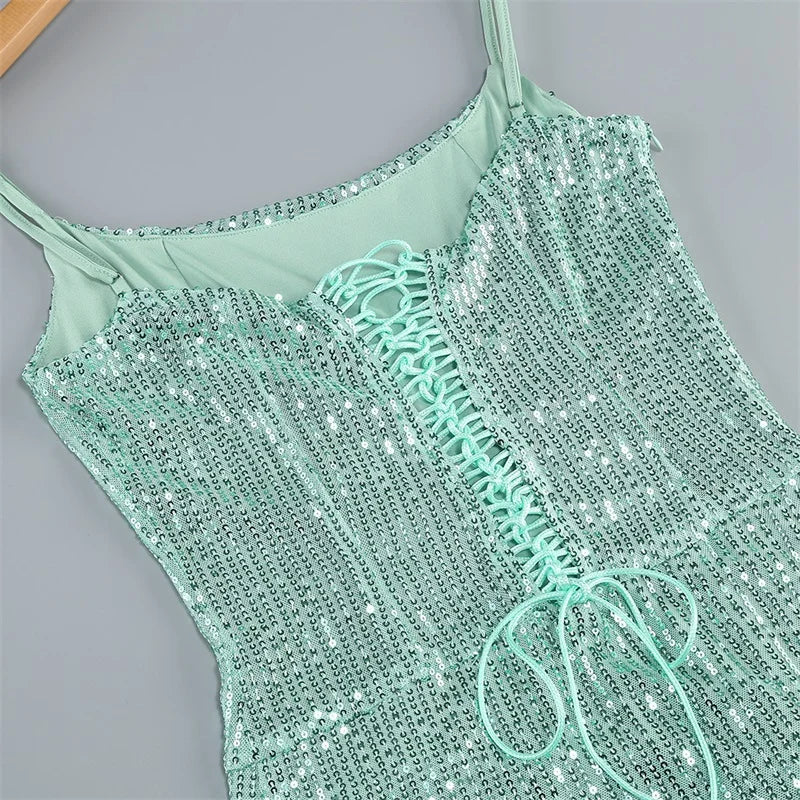 Sequin Spaghetti Strap Evening Gown