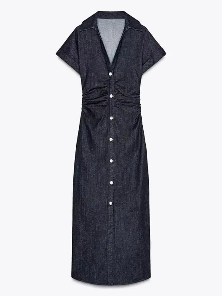 Light Denim Front-Slit Dress