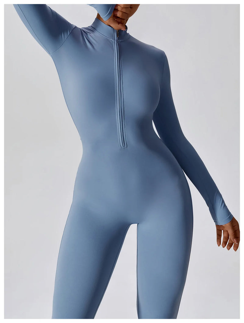 Long Sleeve Zip Fitness Jumpsuit