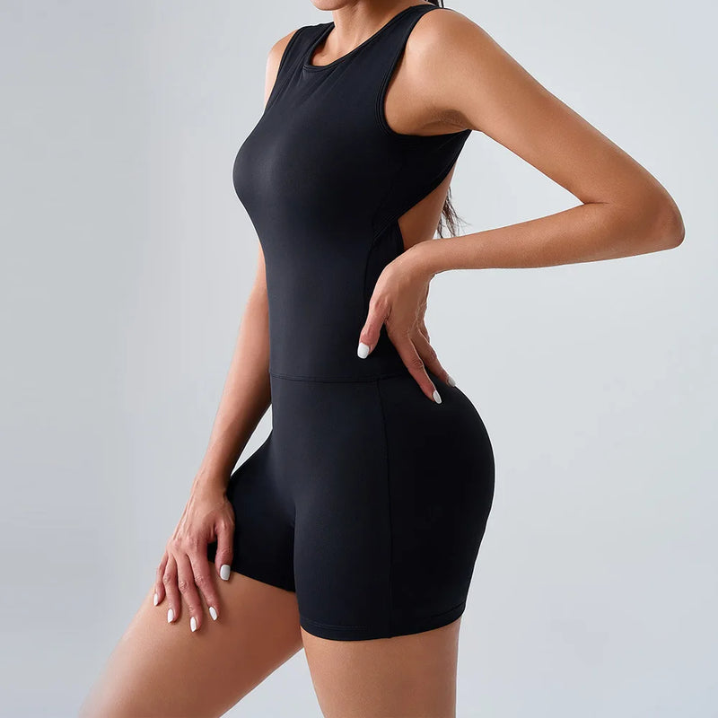 Open Back Biker Short Romper