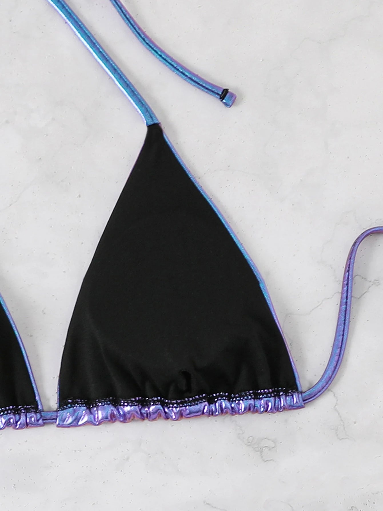 Glossy Triangle Bikini with Ruched Skirt