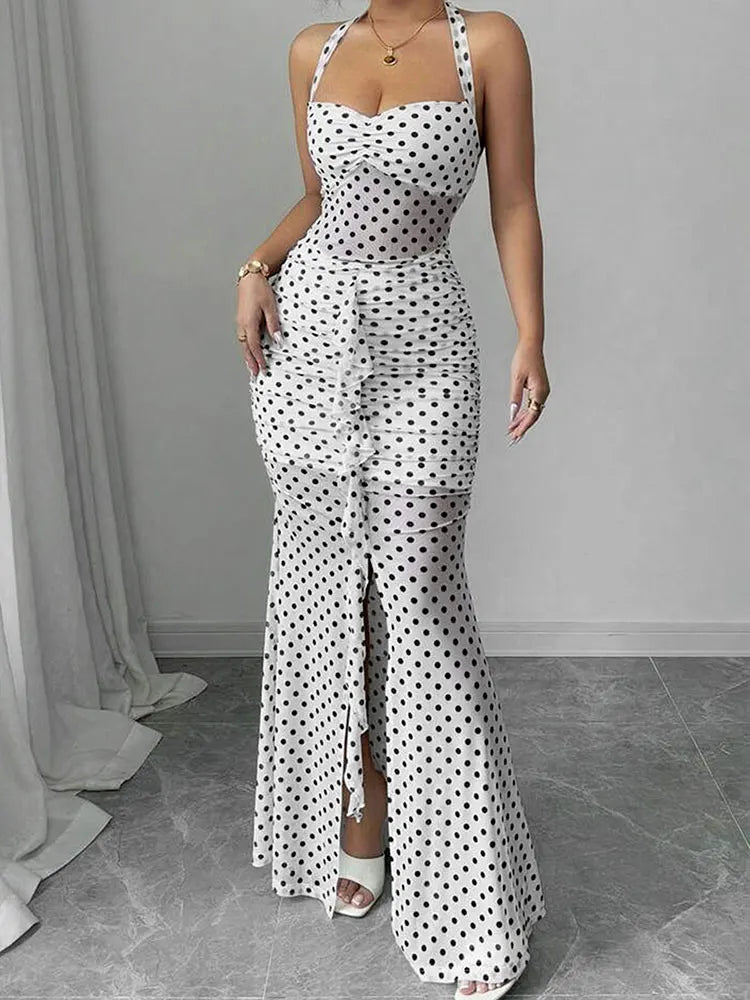 White Dotted Long Dress