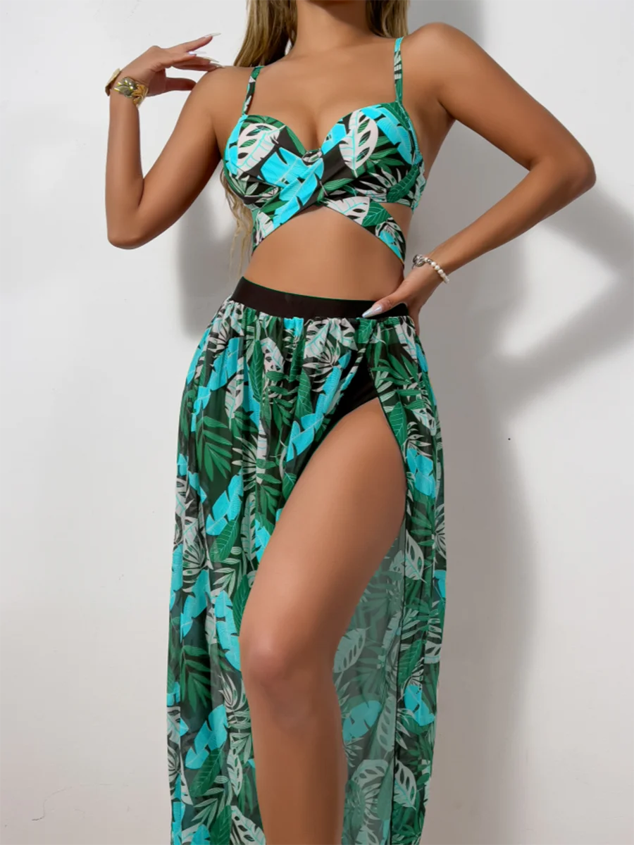 Tropical Print Bikini & Maxi Skirt Set