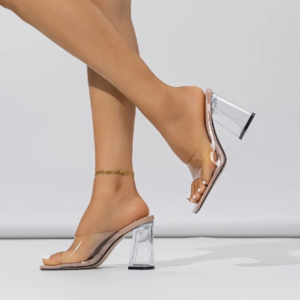 Clear Strap Block Heel Sandals