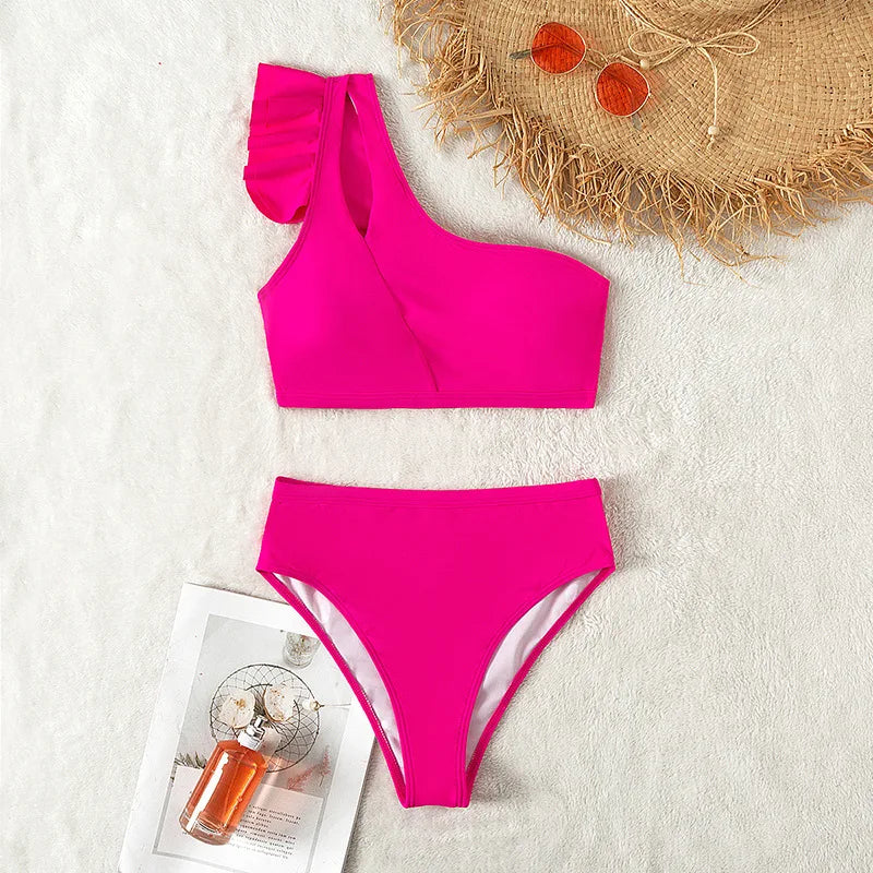 One-Shoulder Ruffle Bikini Set
