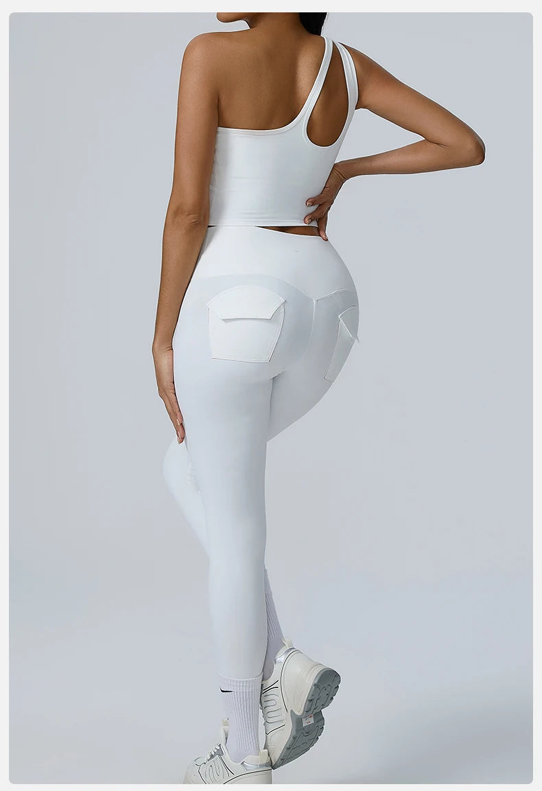 One-Shoulder Cutout Crop Top & High-Waist Leggings Set