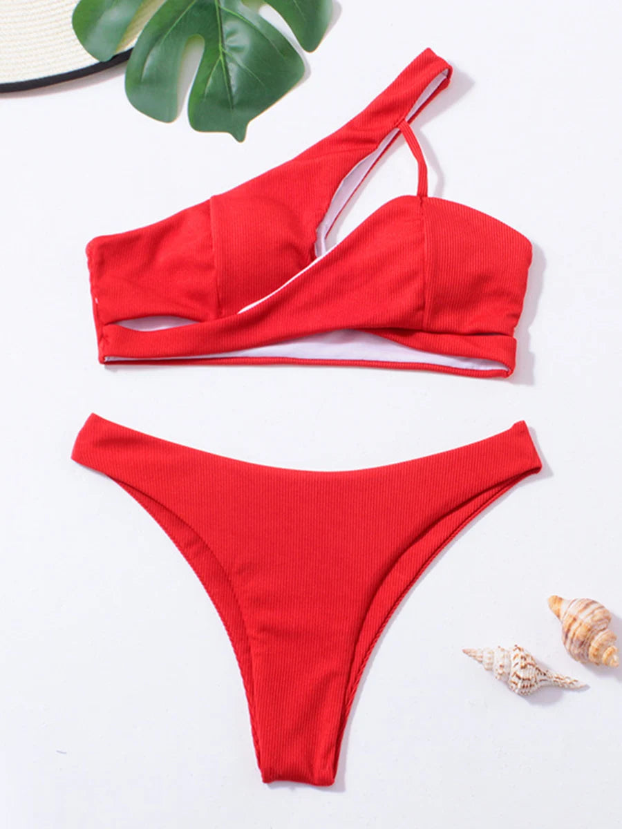 Ribbed Asymmetrical Bikini Set