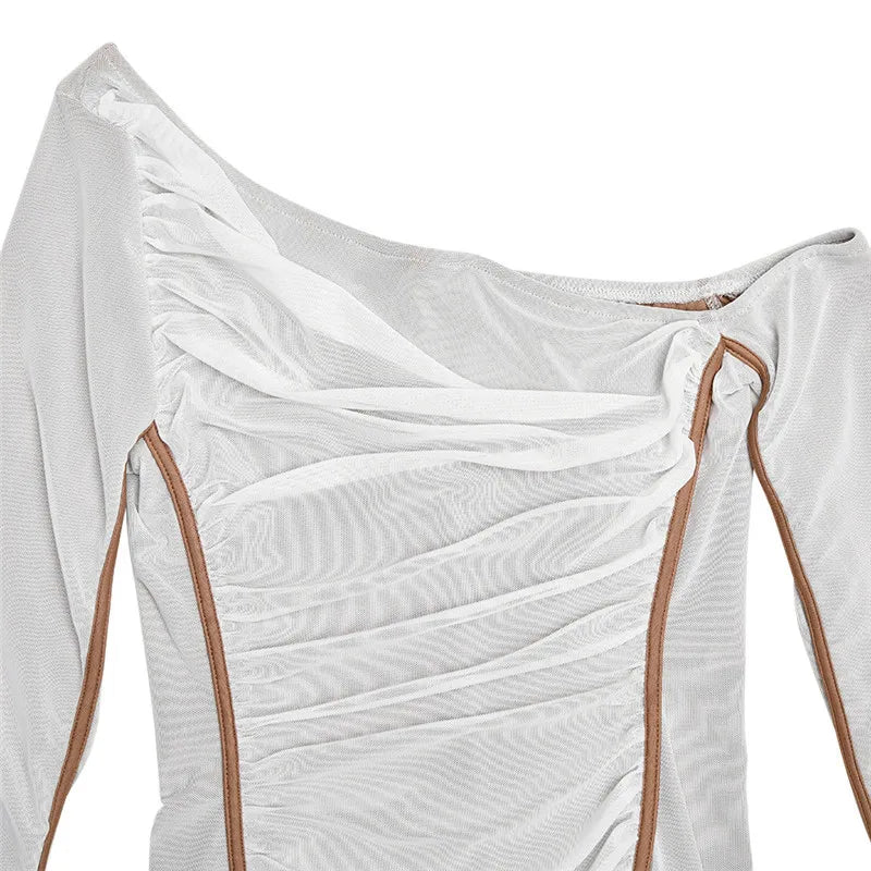 One-Shoulder Contour Mesh Dress