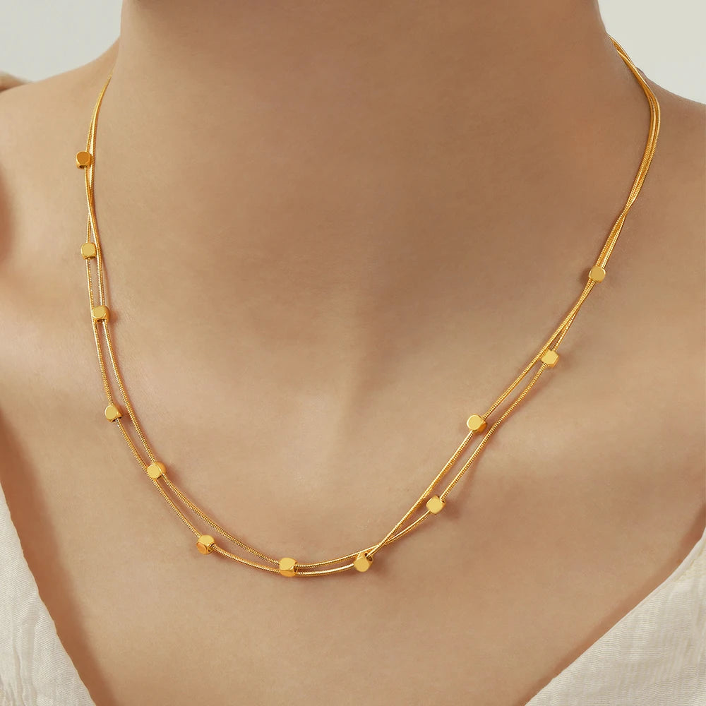 Golden Bead Layered Necklace