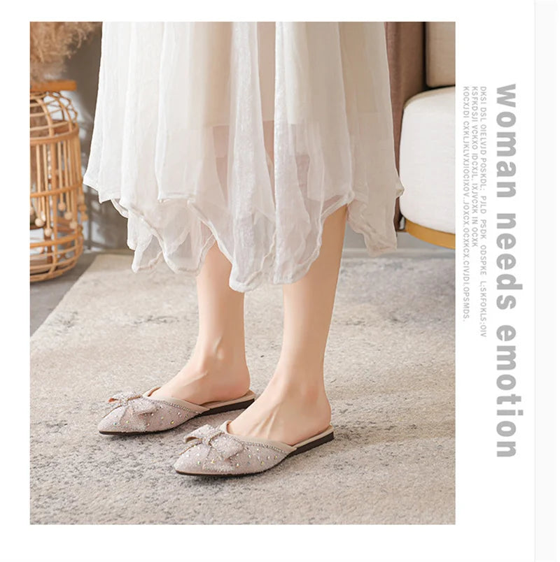 Crystal Bow Pointed Flats