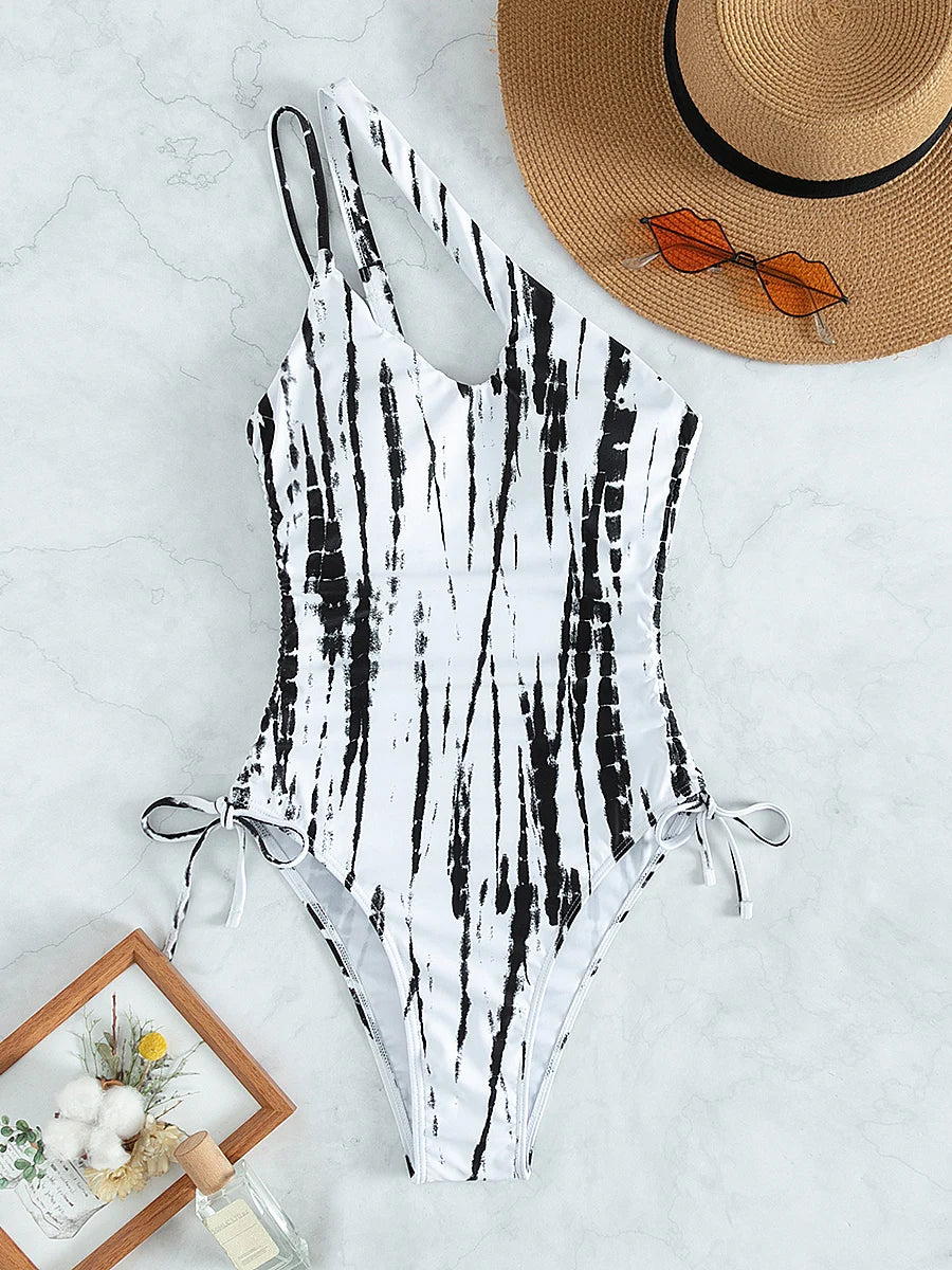 One-Shoulder Cutout Tie-Dye Swimsuit
