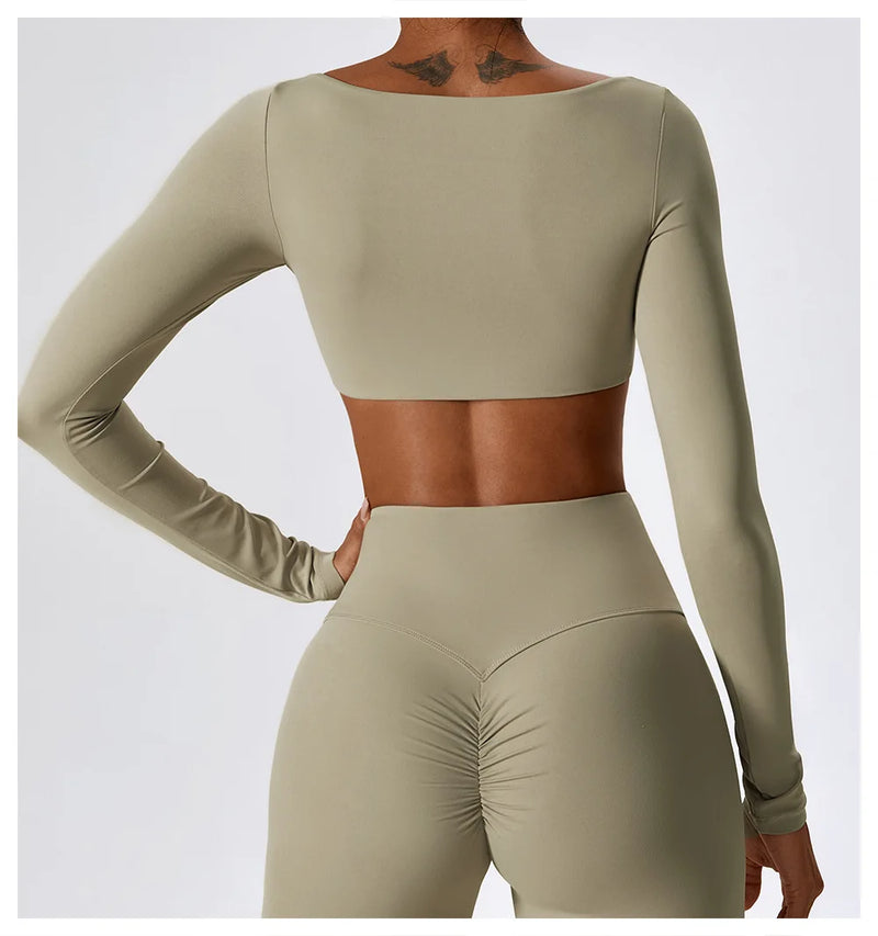 Long Sleeve Crop Top – Square Neck Activewear Top