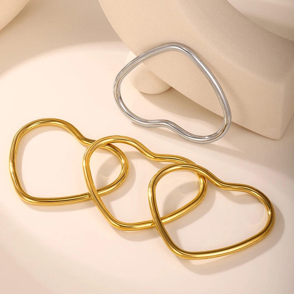 Organic Open Heart Bangle Bracelet