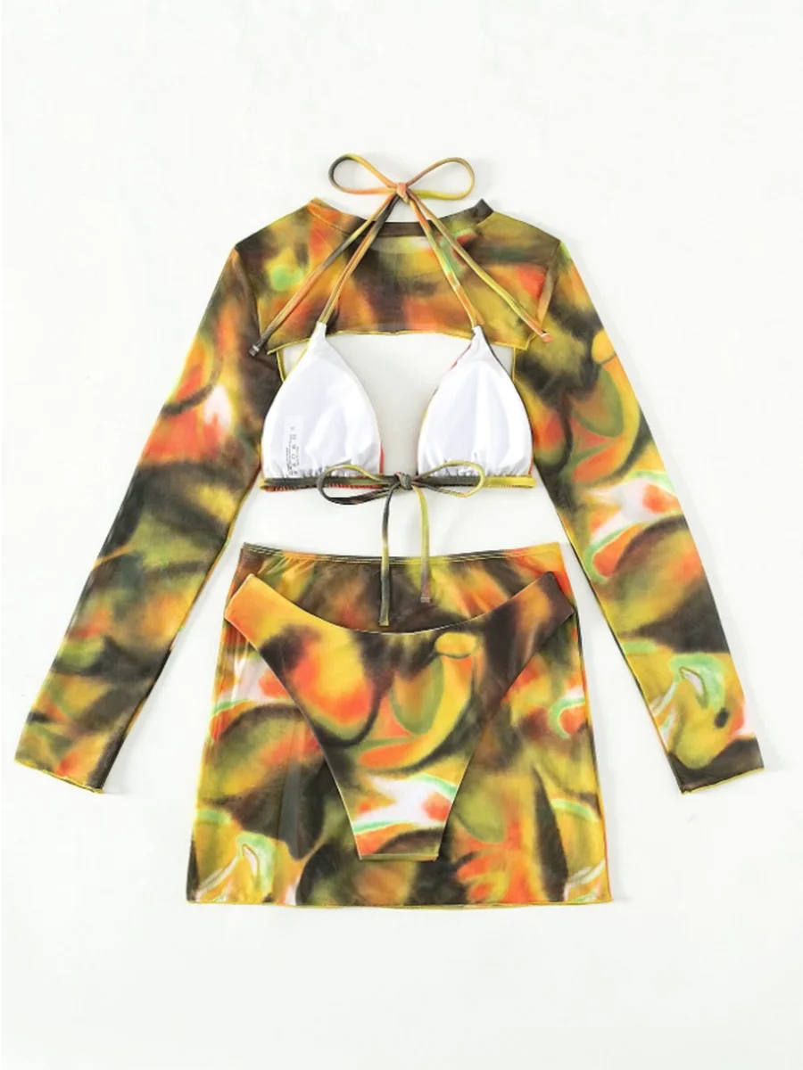 Abstract Print Three-Piece Skirt Set
