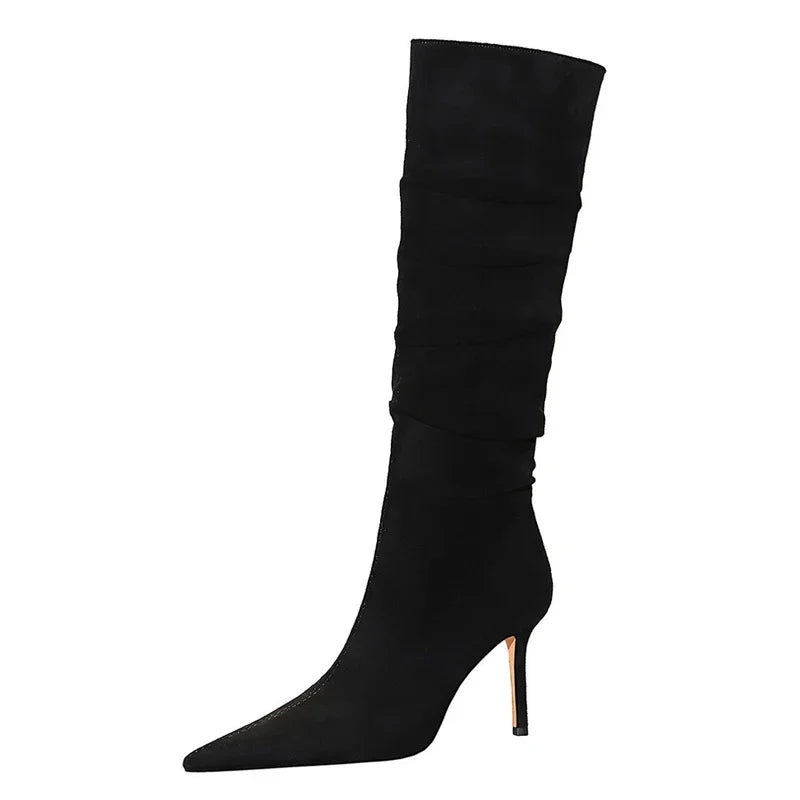 Elegant Ruched Mid-Calf Boots